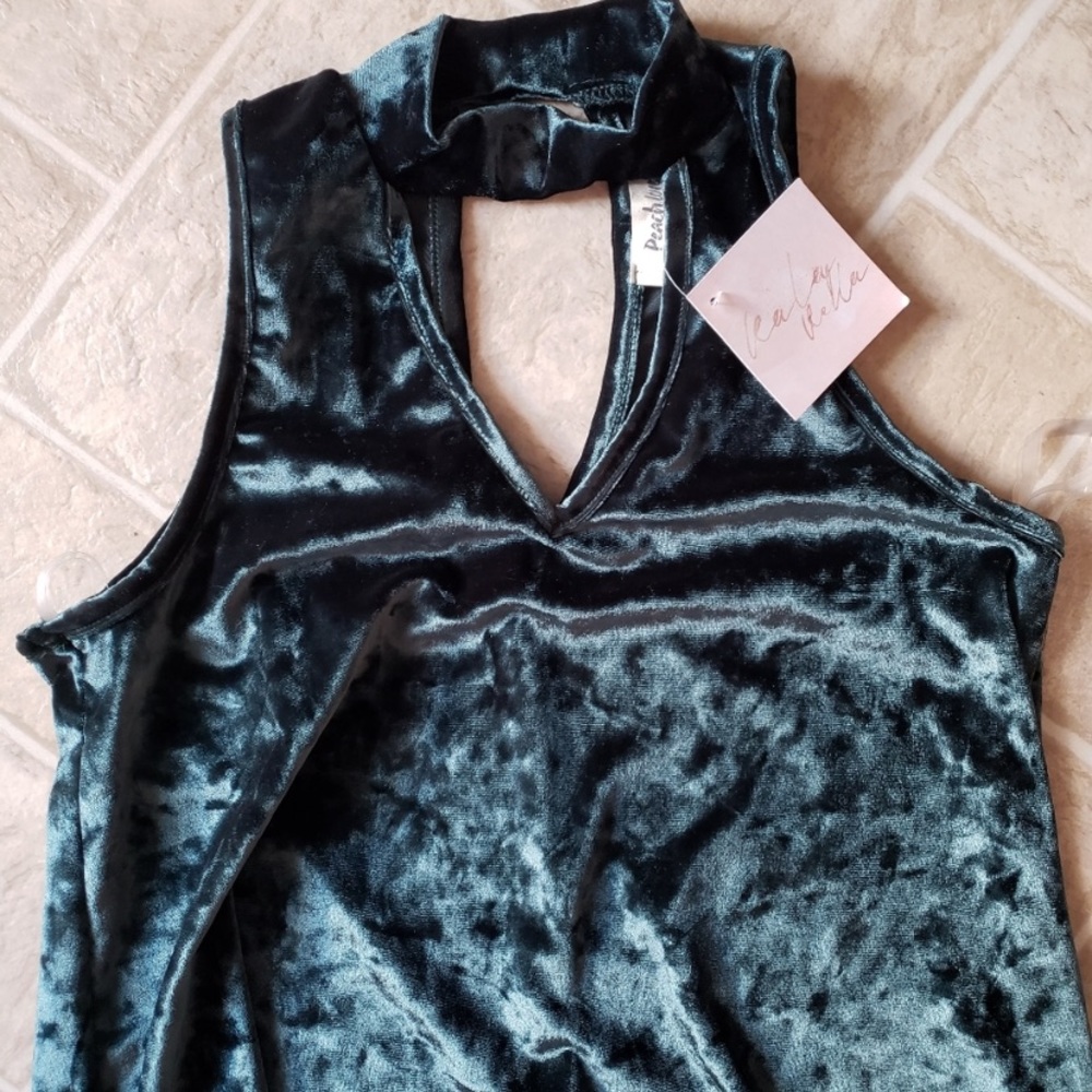 Crushed Velvet Velour Keyhole Teal Green Dress Mini - Picture 3 of 3